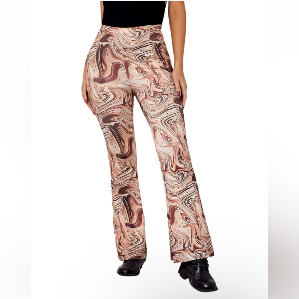 NWT No Label Size M Multicolor All Over Print Flare Leg Pants